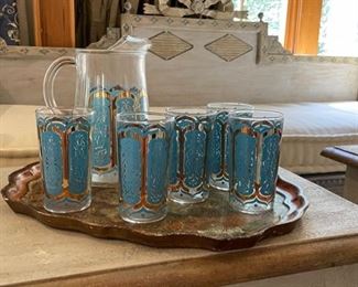 Set of 6 Italian Double Old Fashions & Pitcher.