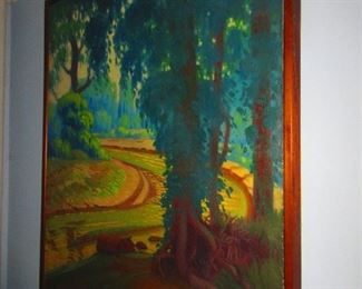 Large oil on canvas "Garfield Park Brook" (Cleveland) by Eugene Miles, first half of 20th century
