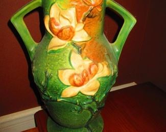 Large Roseville pottery handled vase