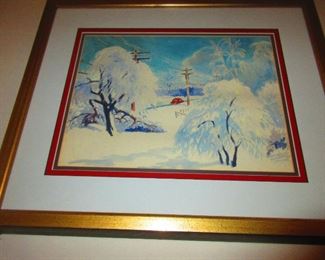 Original watercolor painting, winter landscape by Alice Nicholson Seacord