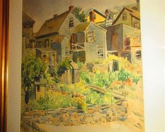 Landscape with cottages, watercolor on paper by James Kinsella