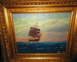 Maritime oil on canvas by H. Whiton, 1931