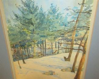Watercolor painting of a winter landscape