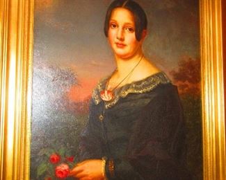Portrait of a noble New England woman, oil on canvas by August Wilhelm Wedeking, dated 1846