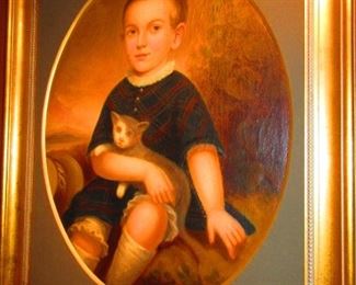 Oil on canvas, portrait of a boy by Isaac Augustus Wetherby ca. 1840