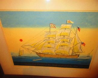 Folk art lithograph; Whaling Bark "Catalpa" of New Bedford off Australia, 1874 (signed, 1964)