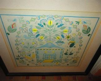 Print of an antique Pennsylvania Dutch fraktur painting, 1849