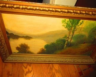 Antique Hudson River landscape oil on canvas, Estelle Schanz Kusher, 1906
