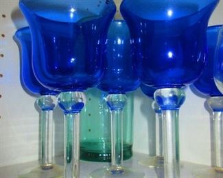 Group of cobalt glass goblets