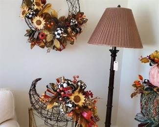 Matching Glass Top End Table with Mackenzie Childs Autumn Decor. 
Quality Floor Lamp