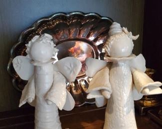 Angel figurines and silverplate