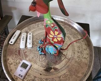 Pottery Barn Tray with metal dog sitting on it