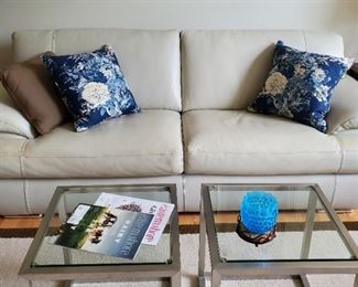 Pair Brushed Chrome glass top tables