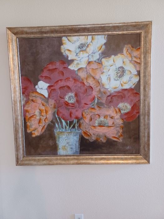 Large Poppies paint on print. Signed