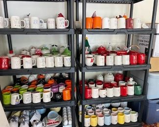 . . . can you say, "Rae Dunn"?  -- every mug  unique -- Halloween, Christmas, Irish, Bee items -- canister set, cookie jars, butter dish, salt and peppers, and lots more