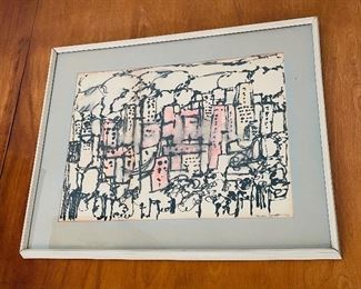 1967 Yanni Posnakoff Ink and water on Paper. Urban scape dated and signed by artist.