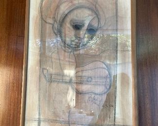 Signed Ben Macala. 1979 African Woman, graphite and pastel on paper