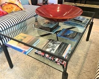 2-tier glass top coffee table