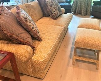 Long sofa in yellow and white