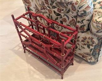 Red bamboo magazine rack