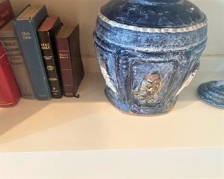 Bibles; urn with lid