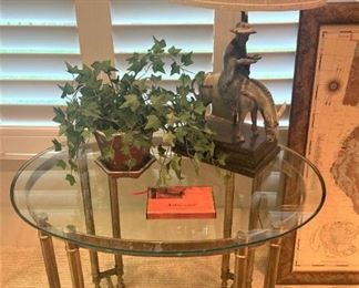 Glass top side table; lamp
