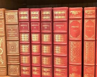 Some of the many  leather bound books