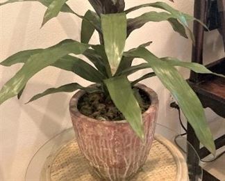 Small rattan table; artificial plant