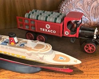 Model ship and Texaco truck