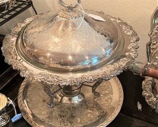 Vintage silverplate chaffing dish with warmer 

