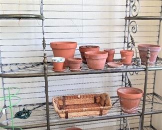 Large baker's rack; clay pots