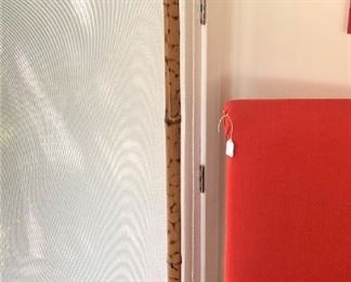 Bamboo floor lamp with red shade