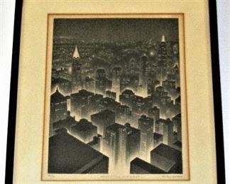 Ellison Hoover "Manhattan Midnight" signed lithograph
