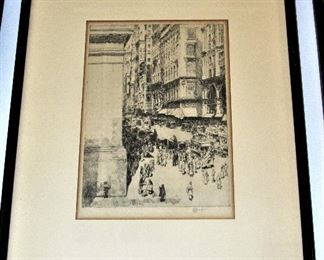 Frederick Childe Hassam "5th Ave at Noon" signed etching
