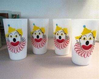 Vintage Hazel Atlas milk glass clown glasses