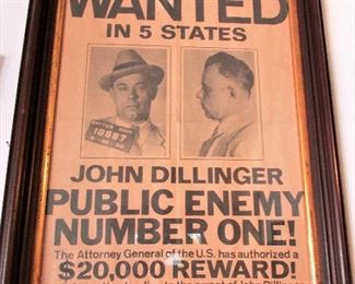 Rare 1930s John Dillinger wanted poster
