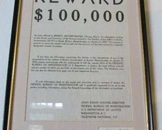 Vintage signed J. Edgar Hoover FBI reward poster 
