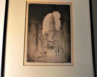 Karl Dehmann "Woolworth Building Through The Arch" signed etching