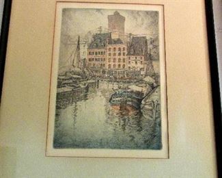 Charles Mielatz "City Docks" signed etching
