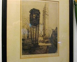 Rosamond Niles "Madison Square" signed etching