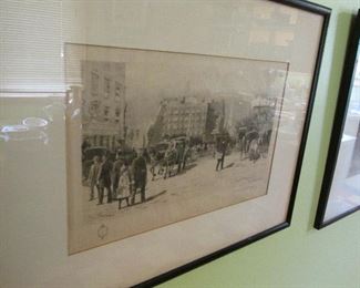 Frank M Gregory signed print "Broadway and 5th Ave"