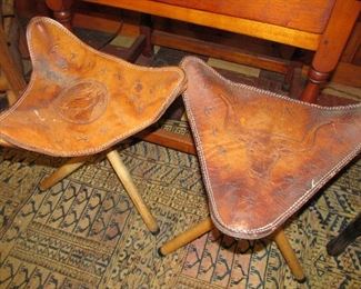 Vintage western leather tripod stools