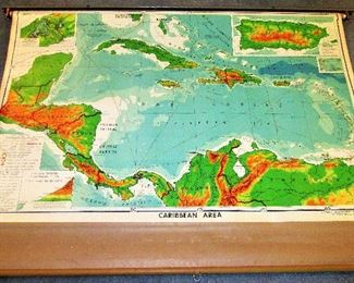 Vintage Denoyer Geppert pull down Caribbean map