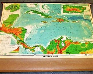 Vintage Denoyer Geppert pull down Caribbean map