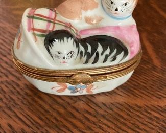 Limoges for Tiffany cat trinket box