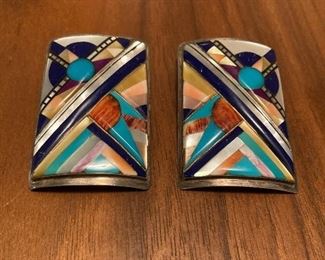 Sterling and gemstone inlaid Native American earrings