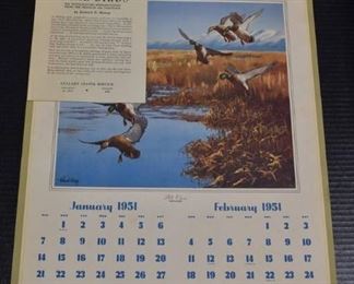 1951 Calendar Game Birds Tintogravure Reproductions of Original Oil Painting by Richard E Bishop