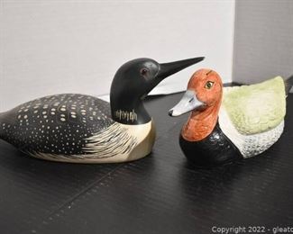 Carved From Wood Common Loon Ceramic Red Headed Canvas Back Duck