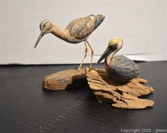 Hand Carved Pelican and Willet By Robert Wells