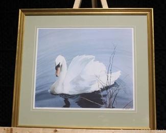 Limited Edition B Johnson Framed Numbered and Signed Print Dutch Swan